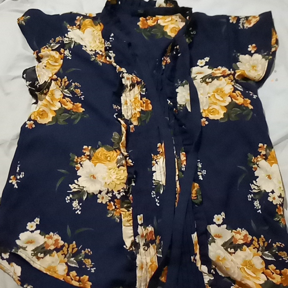 Dark blue flower printed blouse size small